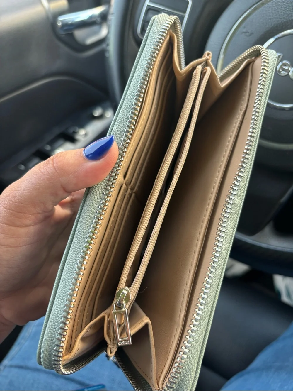 GUESS Zip-Around Phone Wallet in Sage Green